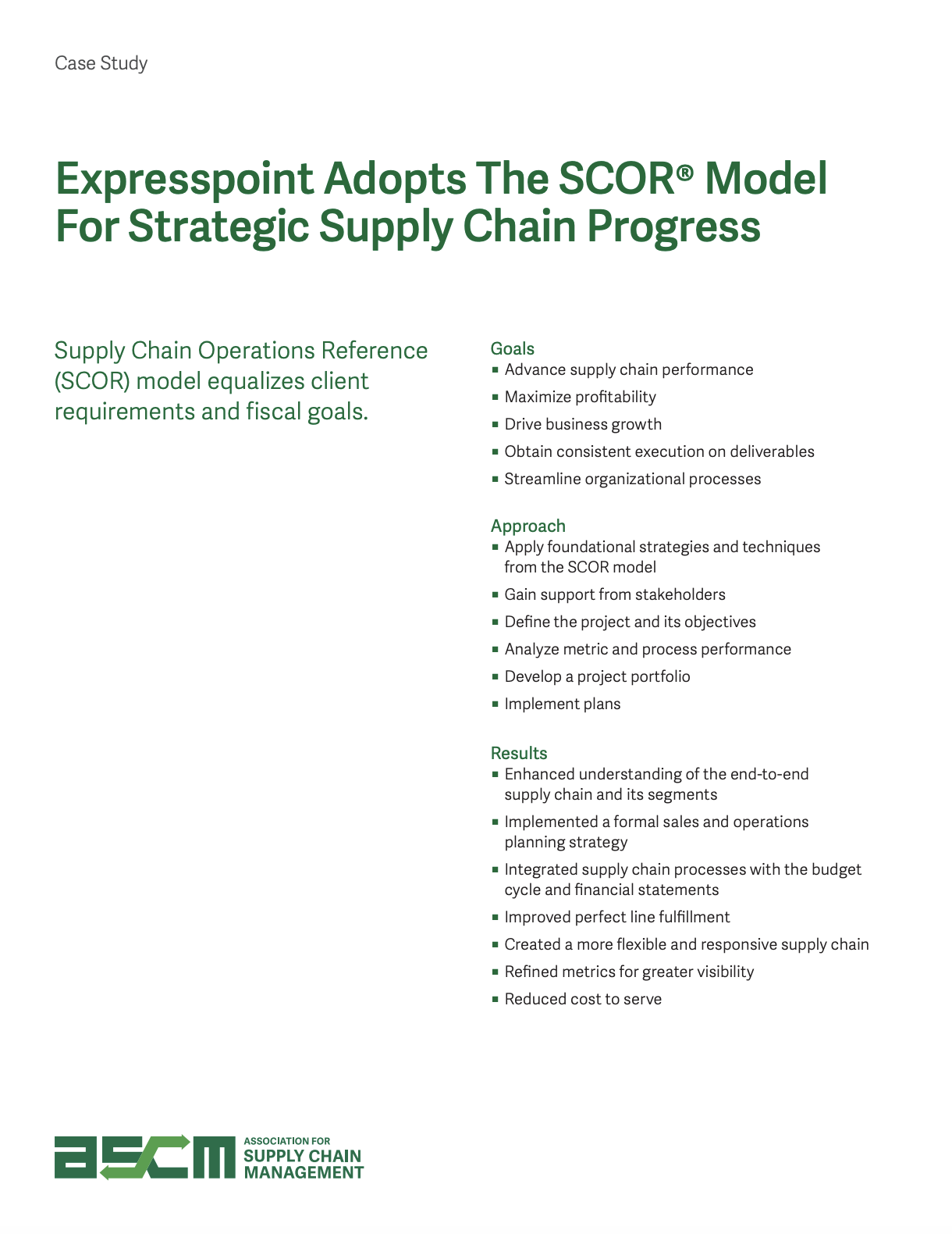 Expresspoint Adopts SCOR® Model For Strategic Supply Chain Progress