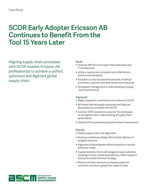 SCOR® Early Adopter Continues to Benefit 15 Years Later